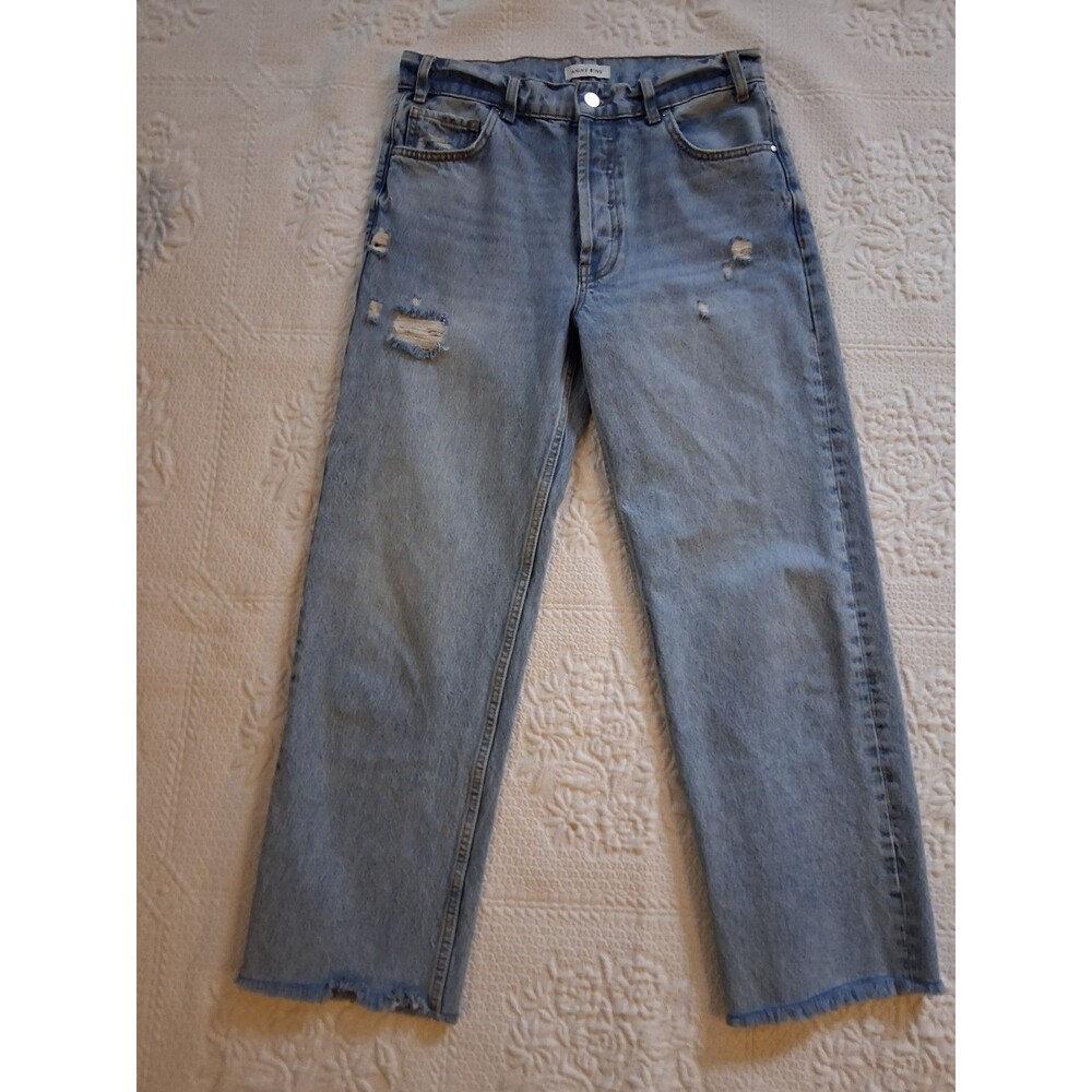 Anine Bing Womens Boyfriend Cropped Jeans Blue High Rise Cotton Size 27